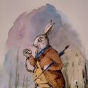 Biały królik. Akwarela w typie vintage