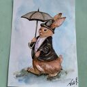 Elegancki królik - akwarelowa ilustracja bajkowa