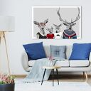 Nowoczesny obraz na płótnie 120x80 cm - Rodzina Jeleni w czerwonych dodatkach