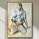 Lady - obraz kobieta 100x70 do sypialni w beżowo-szarej tonacji