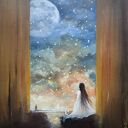 Oczekiwanie, ręcznie malowany obraz olejny na płótnie