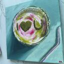 Komplet 2 obrazów Matcha Lovers 20x20 - zielony dyptyk zen (olej na płótnie)