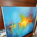 Pejzaż abstrakcyjny - ręcznie malowany obraz akrylowy 50 x 60 cm