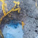 Abstrakcja Nocne Niebo Akwarela Złoto Księżyc Runy Ezoteryka 30x42