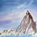 Akwarela Matterhorn - górski pejzaż w fioletowo-niebieskiej tonacji