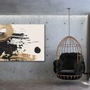 Nowoczesny obraz abstrakcyjny złoto-czerń z kremowym akcentem 120x80 cm