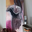 Pastelowy obraz z kobietą 120x60 - duża dekoracja do salonu