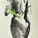 GREEN - duży obraz kobiety 100x50 cm z zielonym akcentem