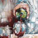 Obraz olejny Wino do salonu biura pubu kawiarni 30x1x40 cm