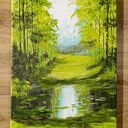 Nastrojowy pejzaż akrylowy „Woda wytchnienia” 40x30 cm (ręcznie malowany)