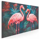 Obraz do salonu - różowe flamingi w tropikalnej dżungli - 70x50 cm