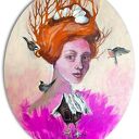 "Gniazdo" obraz akrylowy na płótnie owalnym 50x40cm artystki Adriany Laube - magiczny