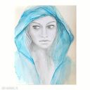 Blue /2/, akwarela / rysunek, portret kobiety, obraz ręcznie