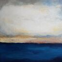 Abstrakcyjny obraz akrylowy 60x60 cm - złoto, biel i niebieski na płótnie