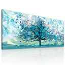 Abstrakcyjny pejzaż z drzewem i ptakami origami - druk na płótnie 147x60 cm do salonu i sypialni