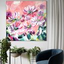 Obraz abstrakcyjny kwiaty 100x100 cm - autorski akryl na płótnie do salonu