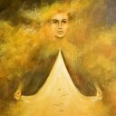 Powitanie VIII - obraz surrealizm i realizm magiczny, ręcznie malowany na płótnie 30x40 cm