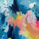 Kolorowa abstrakcja - duży abstrakcyjny obraz do salonu 90x100 cm ręcznie malowany