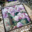 Dekoracyjny obrazek decoupage z piwoniami - shabby chic vintage 15 x 15 cm
