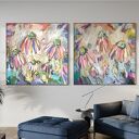 Zestaw nowoczesnych obrazów abstrakcyjnych 100x100 cm - kwiaty na płótnie (akryl)