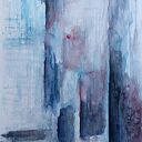 Abstrakcyjna akwarela 24x32 cm Paulina Lebida w tonach niebieskiego, szarości i fioletu