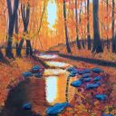 OBRAZ RĘCZNIE MALOWANY AKRYLOWY "W JESIENNEJ ODSŁONIE" - 24x30cm