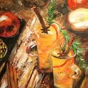 Apple drink - obraz martwa natura olejny z akrylem na płótnie (40x50 cm)