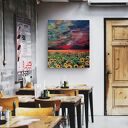 Obraz akrylowy Toskania: słoneczniki i zachód słońca 80x60 cm, gotowy do zawieszenia