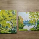 Wyprzedaż kolekcji - zestaw ręcznie malowanych obrazów w żółtych odcieniach - 1x