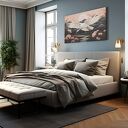 Obraz do salonu - ŻURAW W LOCIE SAKURA GÓRSKI KRAJOBRAZ - 70x50 cm (106901)