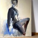 Lawendowy obraz kobiety 100x120 cm na płótnie