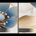 Obraz do salonu - NIEBIESKO-ZŁOTE KWIATY LOTOSU - 70x50 cm (103201)