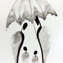 Zestaw 3 obrazów 50x70 cm - czarno-biała abstrakcja ręcznie malowana tuszem