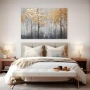 Obraz do salonu - ZŁOTY LAS DRZEWA Z LIŚĆMI PEJZAŻ - 70x50 cm (105301)