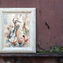 W objęciach natury - oryginalna akwarela z żurawiami 24 x 32 cm