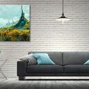 Obraz fantasy na płótnie 120x80 cm - turkusowy łuk i surrealistyczny krajobraz