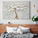 Obraz na płótnie białe drzewo ze złotymi kwiatami w stylu glamour 70x50 cm (98401)