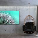 Turkusowy obraz na płótnie - dmuchawce z kroplami rosy 120x80 cm