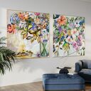 Ręcznie malowany kwiatowy zestaw obrazów na płótnie 110x110 cm