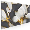 Obraz do salonu - BIAŁE KALIE KWIATY ZŁOTE AKCENTY - 70x50 cm (100101)