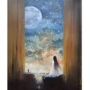 Oczekiwanie, ręcznie malowany obraz olejny na płótnie