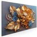 Obraz do salonu - ZŁOTY KWIAT 3D Z NIEBIESKIMI AKCENTAMI - 70x50 cm (128101)