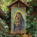 Obraz malowany na starych deskach - Madonna z Dzieciątkiem