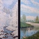 Zestaw akrylowo-olejnych obrazów - dyptyk 'Kontrast Zima-Lato' 2x30x24 cm