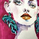 Monstera Earrings - akwarelowy portret kobiety w stylu fashion