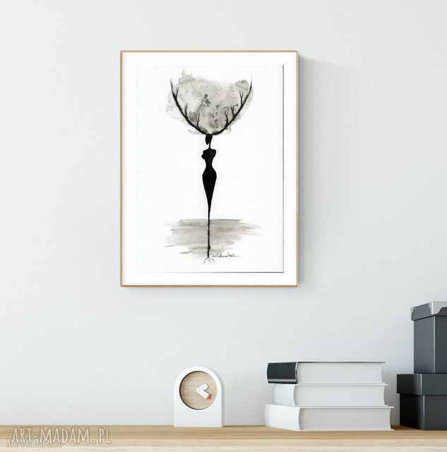grafika A4 malowana ręcznie, minimalizm, abstrakcja czarno-biała