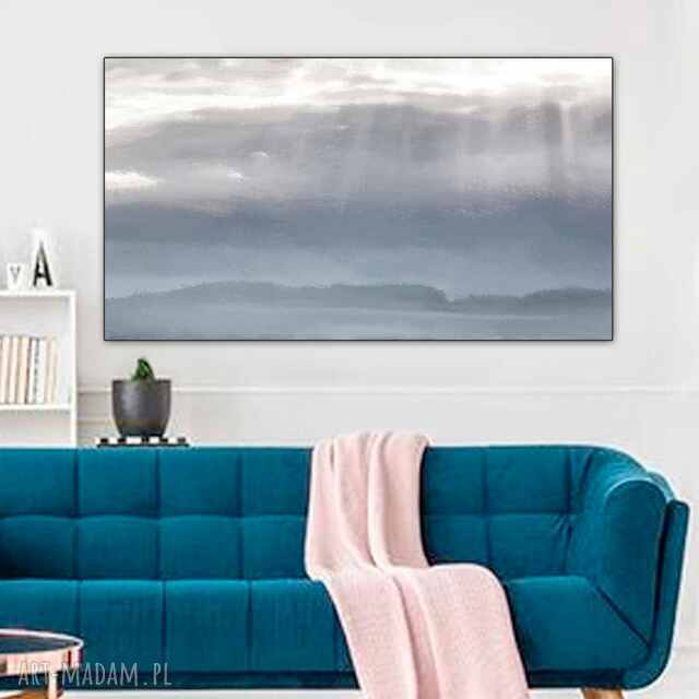 Obraz grafika na płótnie, 120x70, pejzaż, elegancki minimalizm, niebieski obraz, obraz do salonu