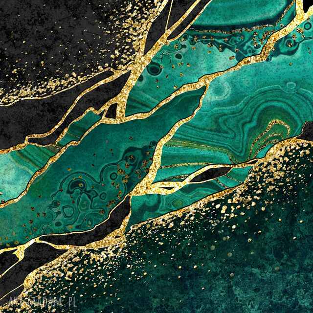 Obraz na płótnie - MARMUR ZIELONY ZŁOTY CZARNY - 120x80 cm (99401)