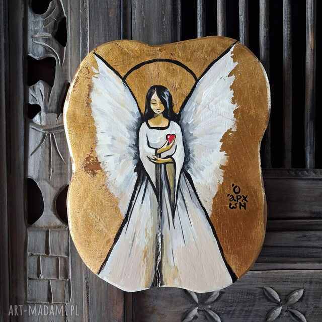 Anioł na teakowej desce 23cm x 18cm