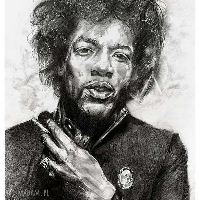 JIMI HENDRIX - SERIA IKONY (A3) - rysunek ręcznie wykonany, na prezent, dla niej dla niego